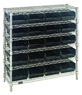 Quantum WR6-36-1236-107BK Bin Wire Shelving System, 36"W x 12"D x 36"H, 800 lb capacity, Chrome