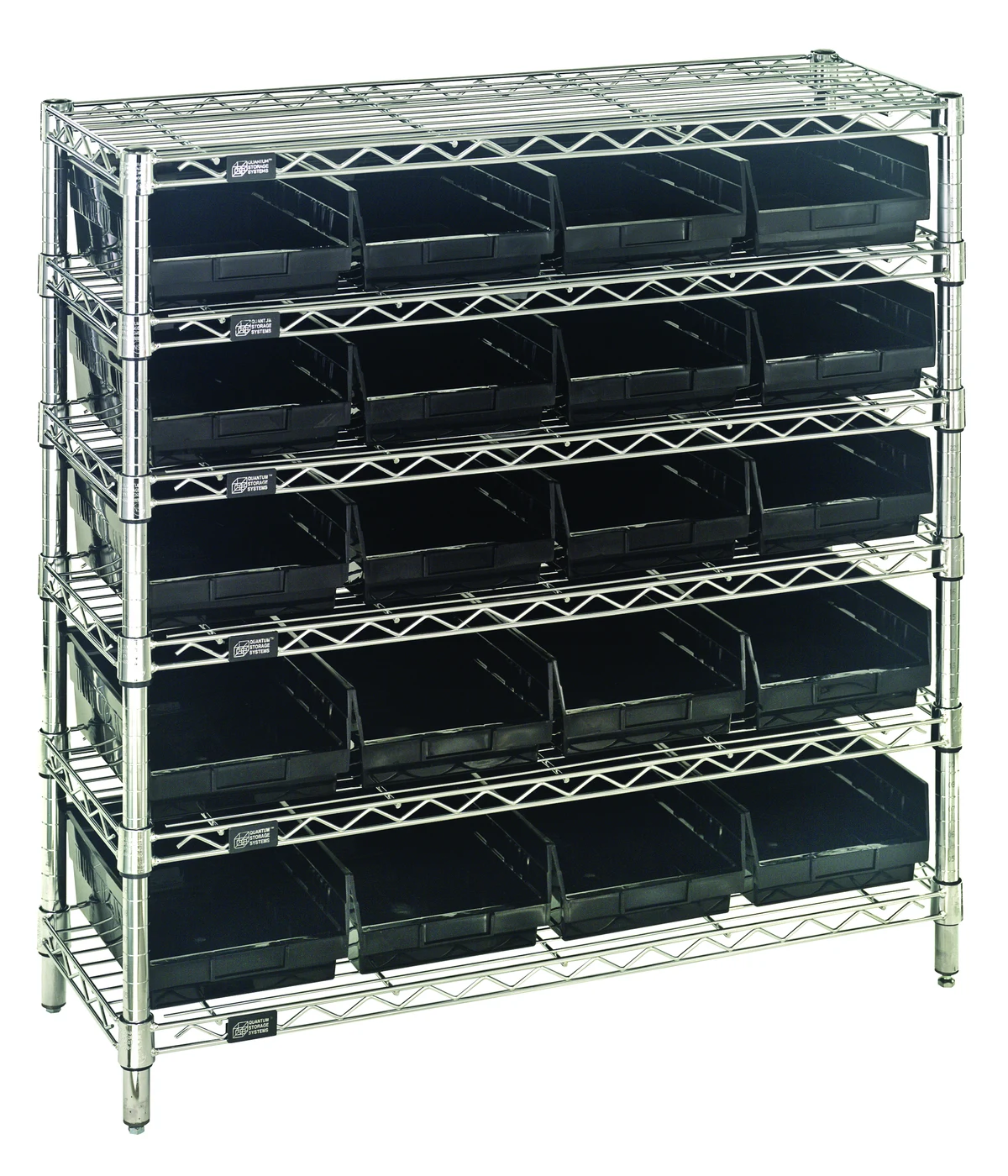 Quantum WR6-36-1236-107BK Bin Wire Shelving System, 36"W x 12"D x 36"H, 800 lb capacity, Chrome