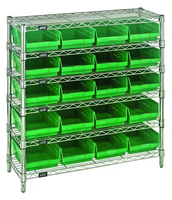 Quantum WR6-36-1236-107GN Bin Wire Shelving System, 36"W x 12"D x 36"H, 800 lb capacity, Chrome