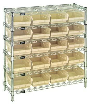 Quantum WR6-36-1236-107IV Bin Wire Shelving System, 36"W x 12"D x 36"H, 800 lb capacity, Chrome