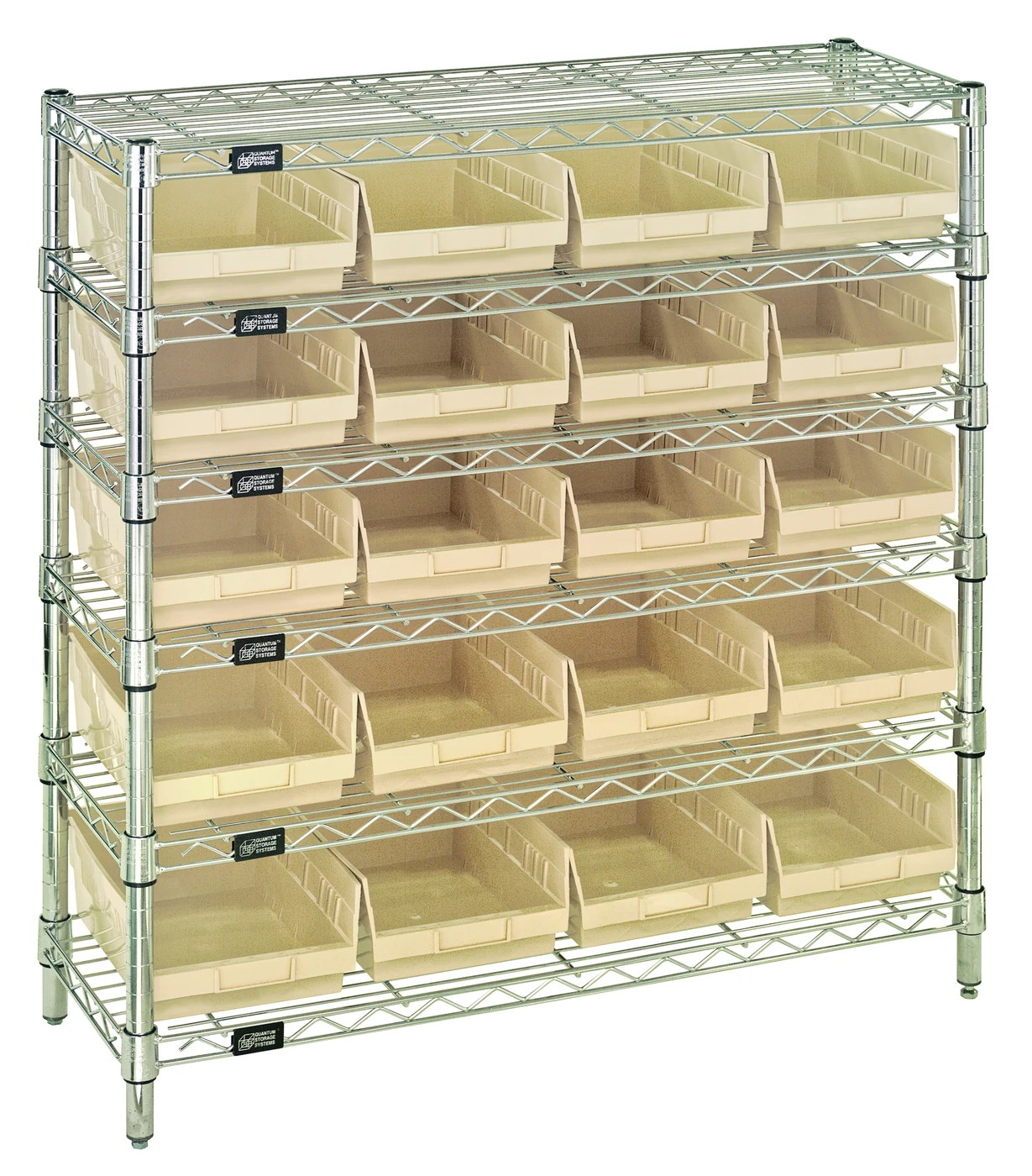 Quantum WR6-36-1236-107IV Bin Wire Shelving System, 36"W x 12"D x 36"H, 800 lb capacity, Chrome