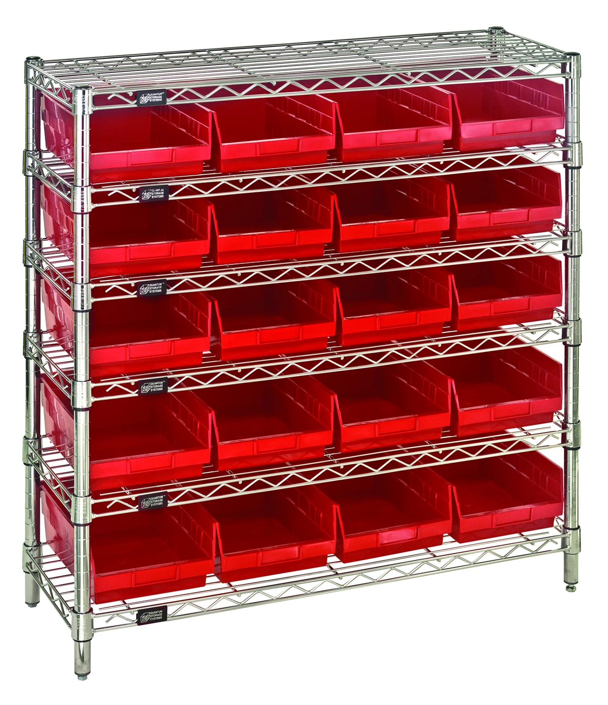 Quantum WR6-36-1236-107RD Bin Wire Shelving System, 36"W x 12"D x 36"H, 800 lb capacity, Chrome