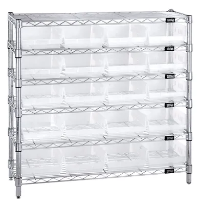 Quantum WR6-36-1236-107CL Bin Wire Shelving System, 36"W x 12"D x 36"H, 800 lb capacity, Chrome
