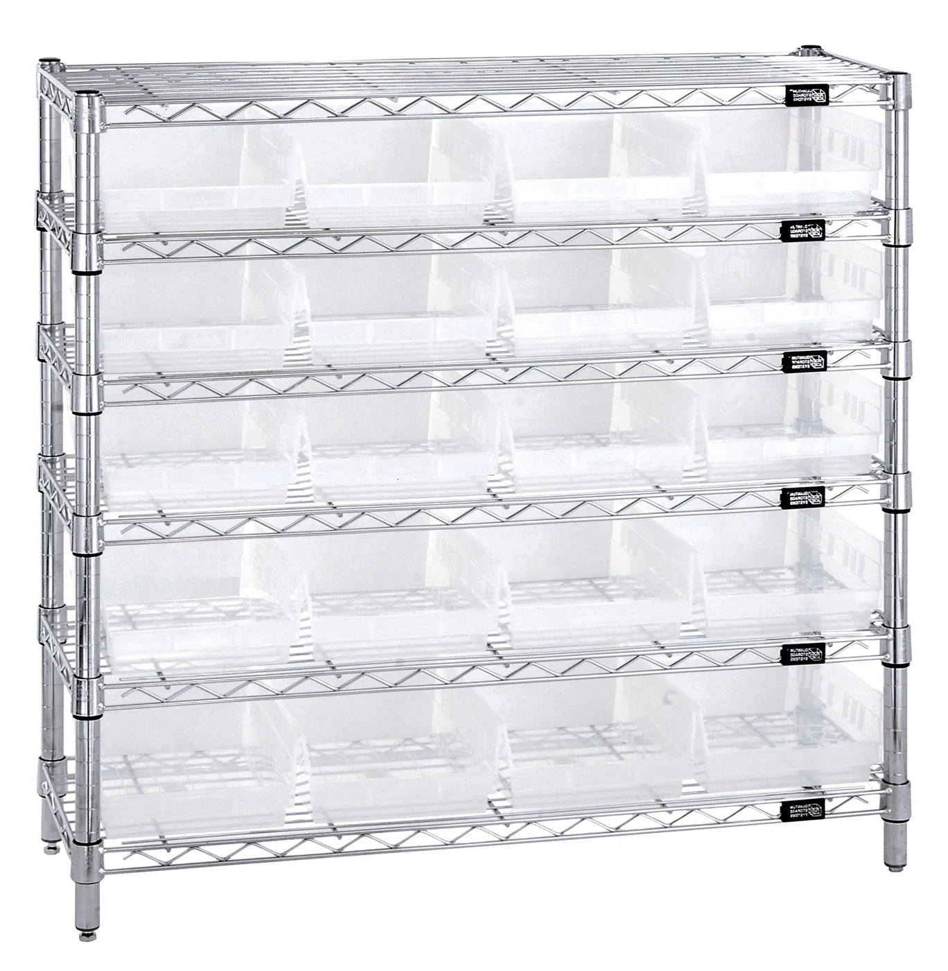 Quantum WR6-36-1236-107CL Bin Wire Shelving System, 36"W x 12"D x 36"H, 800 lb capacity, Chrome