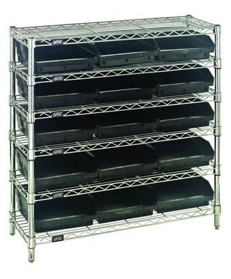 Quantum WR6-36-1236-109BK Bin Wire Shelving System, 36"W x 12"D x 36"H, 800 lb capacity, Chrome