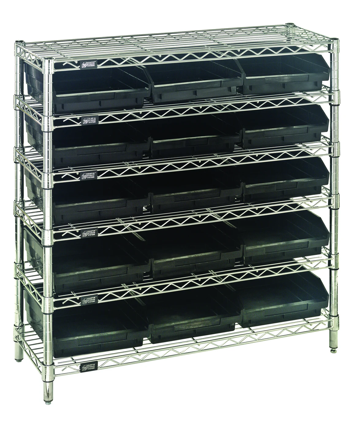 Quantum WR6-36-1236-109BK Bin Wire Shelving System, 36"W x 12"D x 36"H, 800 lb capacity, Chrome