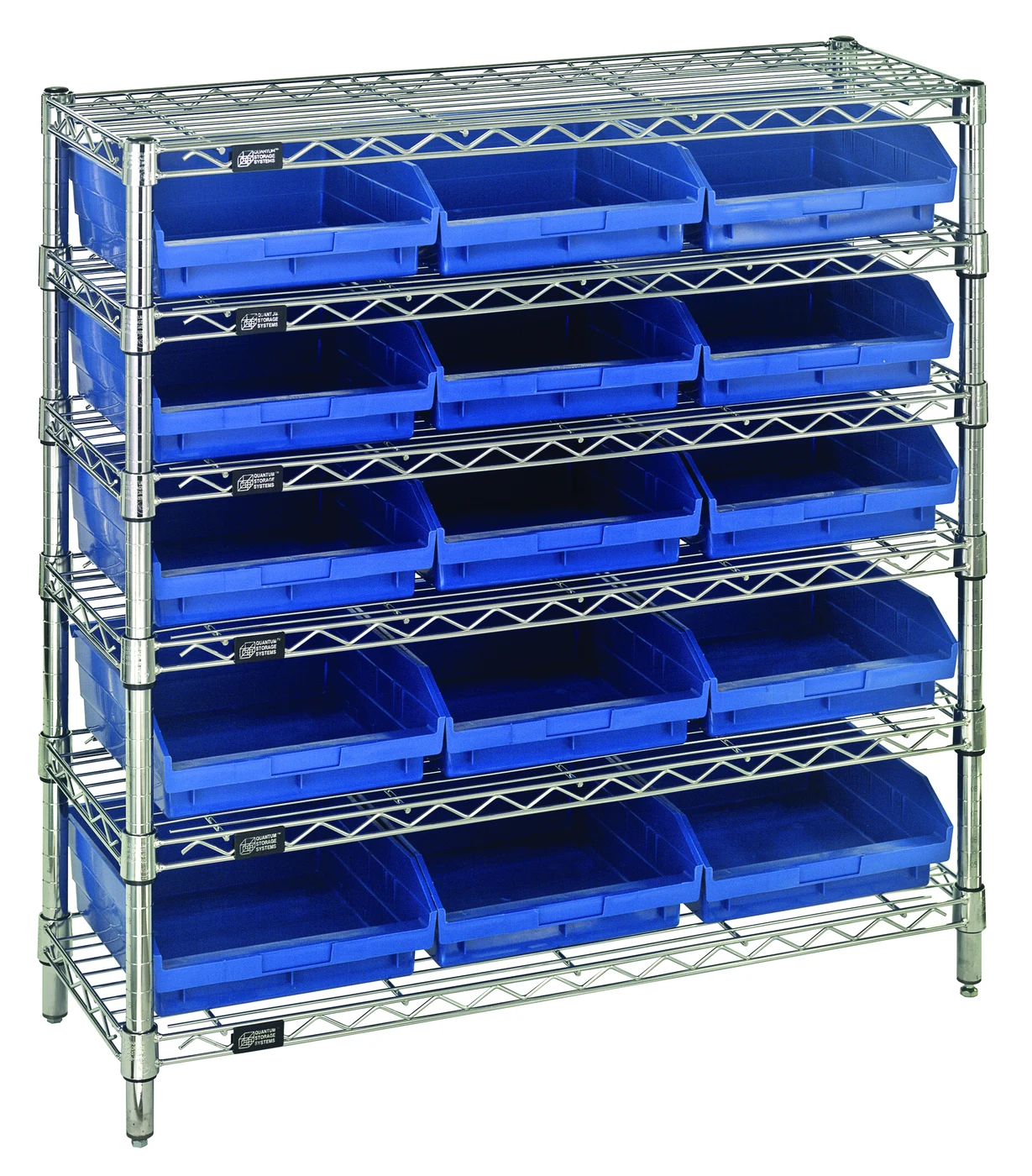 Quantum WR6-36-1236-109BL Bin Wire Shelving System, 36"W x 12"D x 36"H, 800 lb capacity, Chrome