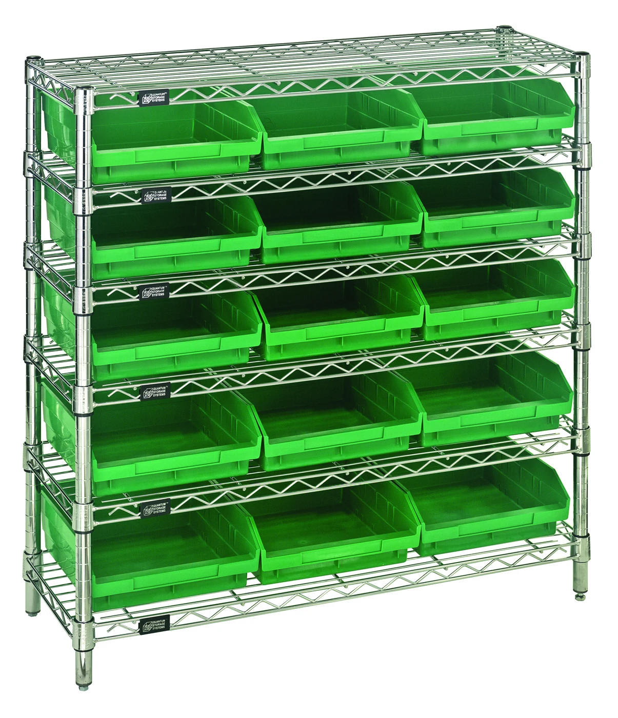Quantum WR6-36-1236-109GN Bin Wire Shelving System, 36"W x 12"D x 36"H, 800 lb capacity, Chrome