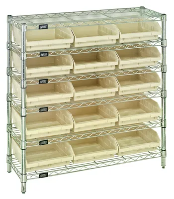Quantum WR6-36-1236-109IV Bin Wire Shelving System, 36"W x 12"D x 36"H, 800 lb capacity, Chrome