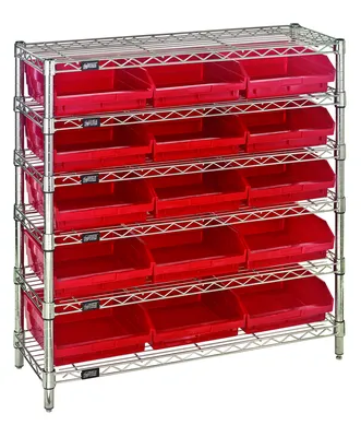 Quantum WR6-36-1236-109RD Bin Wire Shelving System, 36"W x 12"D x 36"H, 800 lb capacity, Chrome