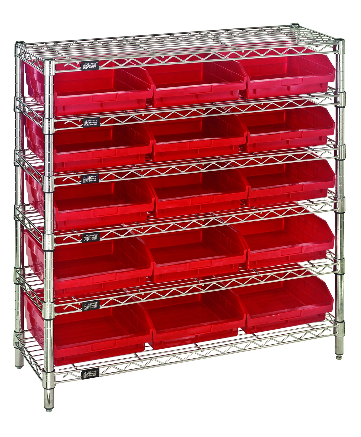 Quantum WR6-36-1236-109RD Bin Wire Shelving System, 36"W x 12"D x 36"H, 800 lb capacity, Chrome