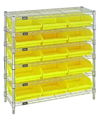 Quantum WR6-36-1236-109YL Bin Wire Shelving System, 36"W x 12"D x 36"H, 800 lb capacity, Chrome