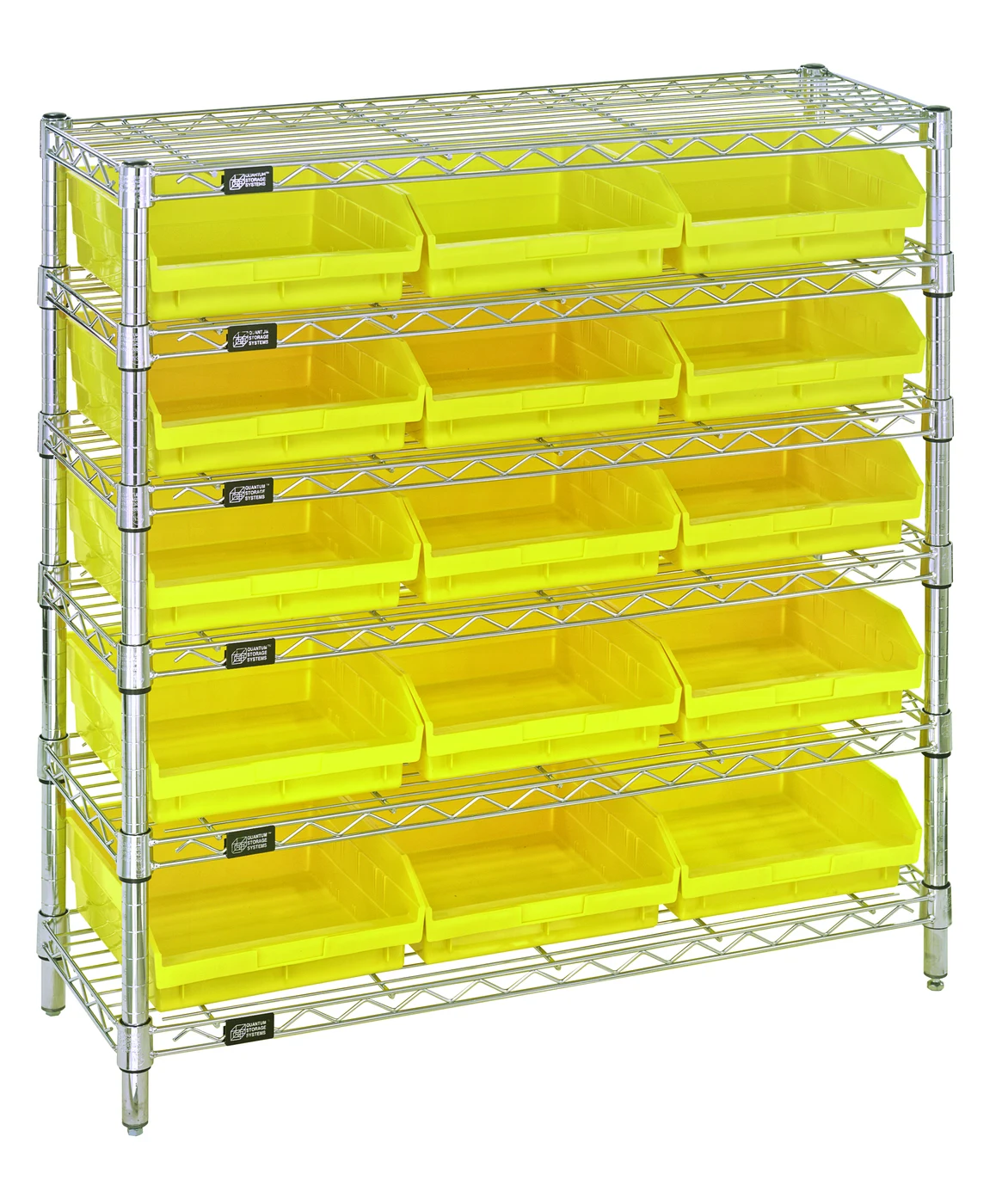 Quantum WR6-36-1236-109YL Bin Wire Shelving System, 36"W x 12"D x 36"H, 800 lb capacity, Chrome
