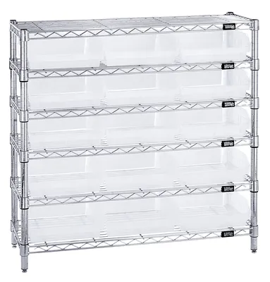 Quantum WR6-36-1236-109CL Bin Wire Shelving System, 36"W x 12"D x 36"H, 800 lb capacity, Chrome