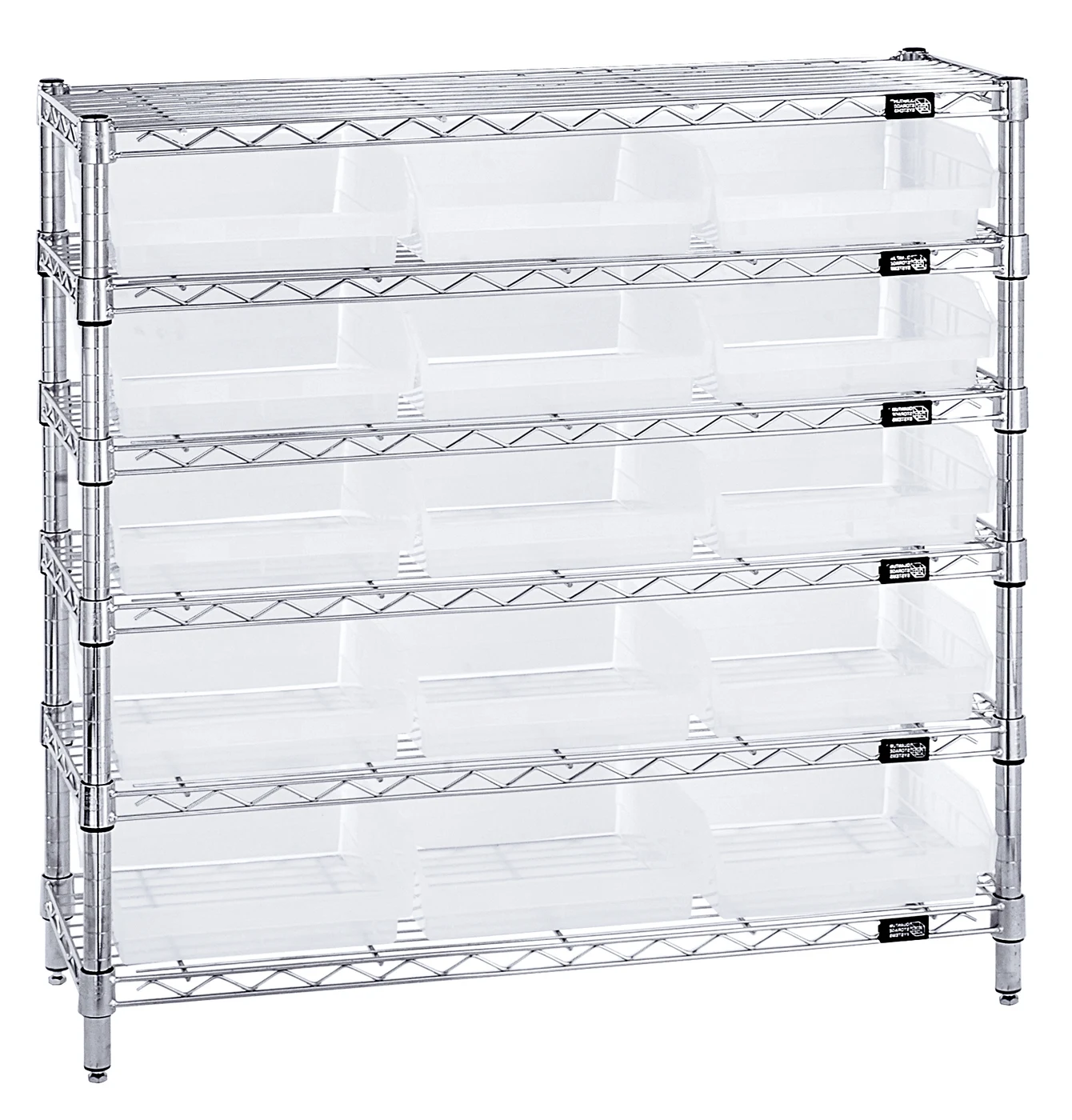 Quantum WR6-36-1236-109CL Bin Wire Shelving System, 36"W x 12"D x 36"H, 800 lb capacity, Chrome