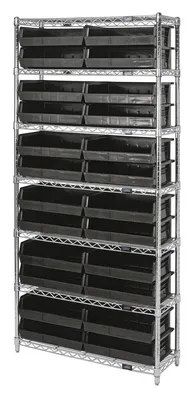 Quantum WR7-255BK Wire Shelving Container System, 36"W x 18"D x 74"H, 800 lb capacity, Chrome