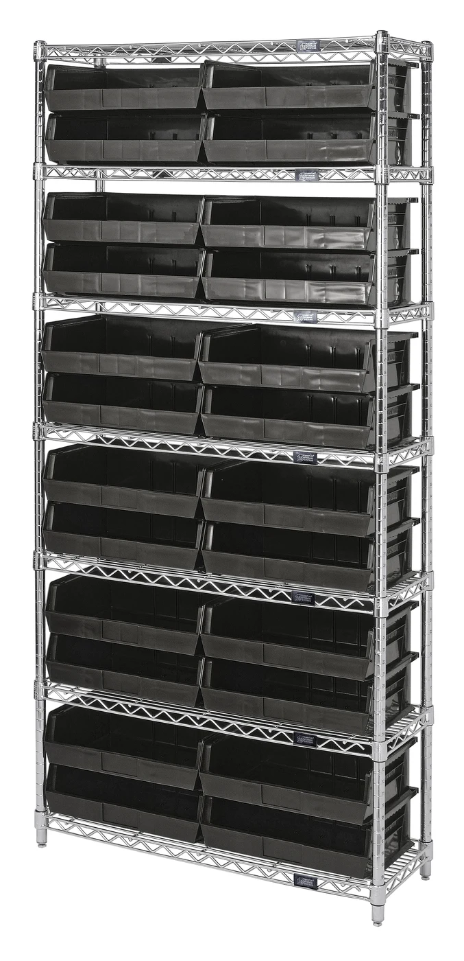 Quantum WR7-255BK Wire Shelving Container System, 36"W x 18"D x 74"H, 800 lb capacity, Chrome