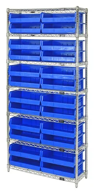 Quantum WR7-245BL Bin Wire Shelving System, 36"W x 12"D x 74"H, 800 lb capacity, Chrome
