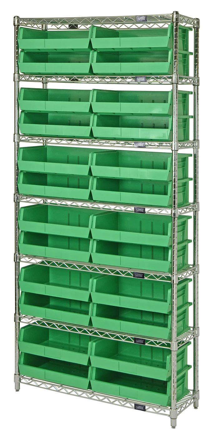 Quantum WR7-255GN Wire Shelving Container System, 36"W x 18"D x 74"H, 800 lb capacity, Chrome