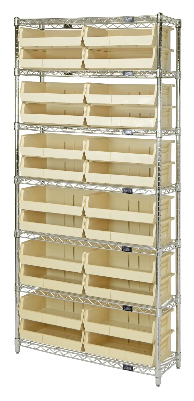 Quantum WR7-255IV Wire Shelving Container System, 36"W x 18"D x 74"H, 800 lb capacity, Chrome