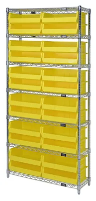 Quantum WR7-245YL Bin Wire Shelving System, 36"W x 12"D x 74"H, 800 lb capacity, Chrome