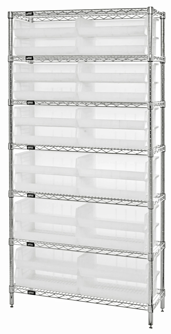Quantum WR7-245CL Bin Wire Shelving System, 36"W x 12"D x 74"H, 800 lb capacity, Chrome