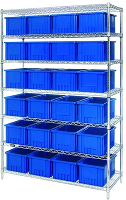 Quantum WR7-92080BL Bin Wire Shelving System, 48"W x 18"D x 74"H, 600-800 lb capacity, Chrome