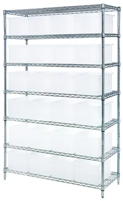 Quantum WR7-92080CL Bin Wire Shelving System, 48"W x 18"D x 74"H, 600-800 lb capacity, Chrome