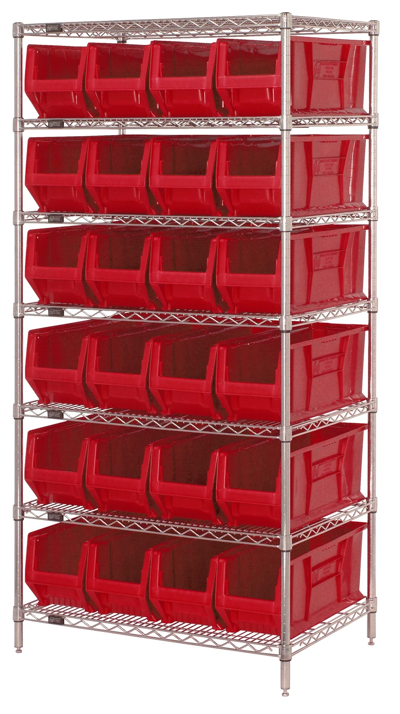Quantum WR7-951RD Wire Shelving Container System, 36"W x 24"D x 74"H, 800 lb capacity, Chrome