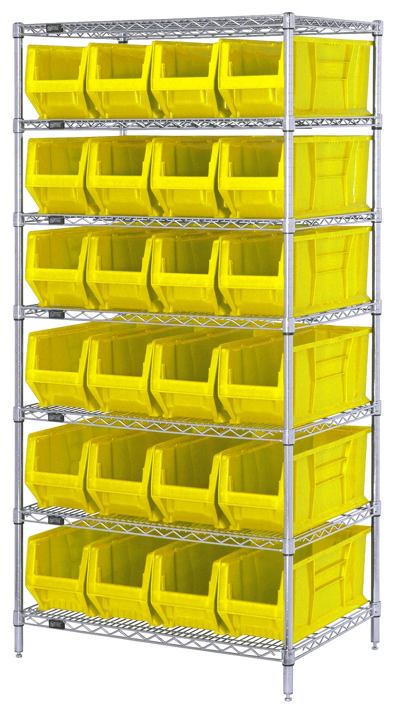 Quantum WR7-951YL Wire Shelving Container System, 36"W x 24"D x 74"H, 800 lb capacity, Chrome