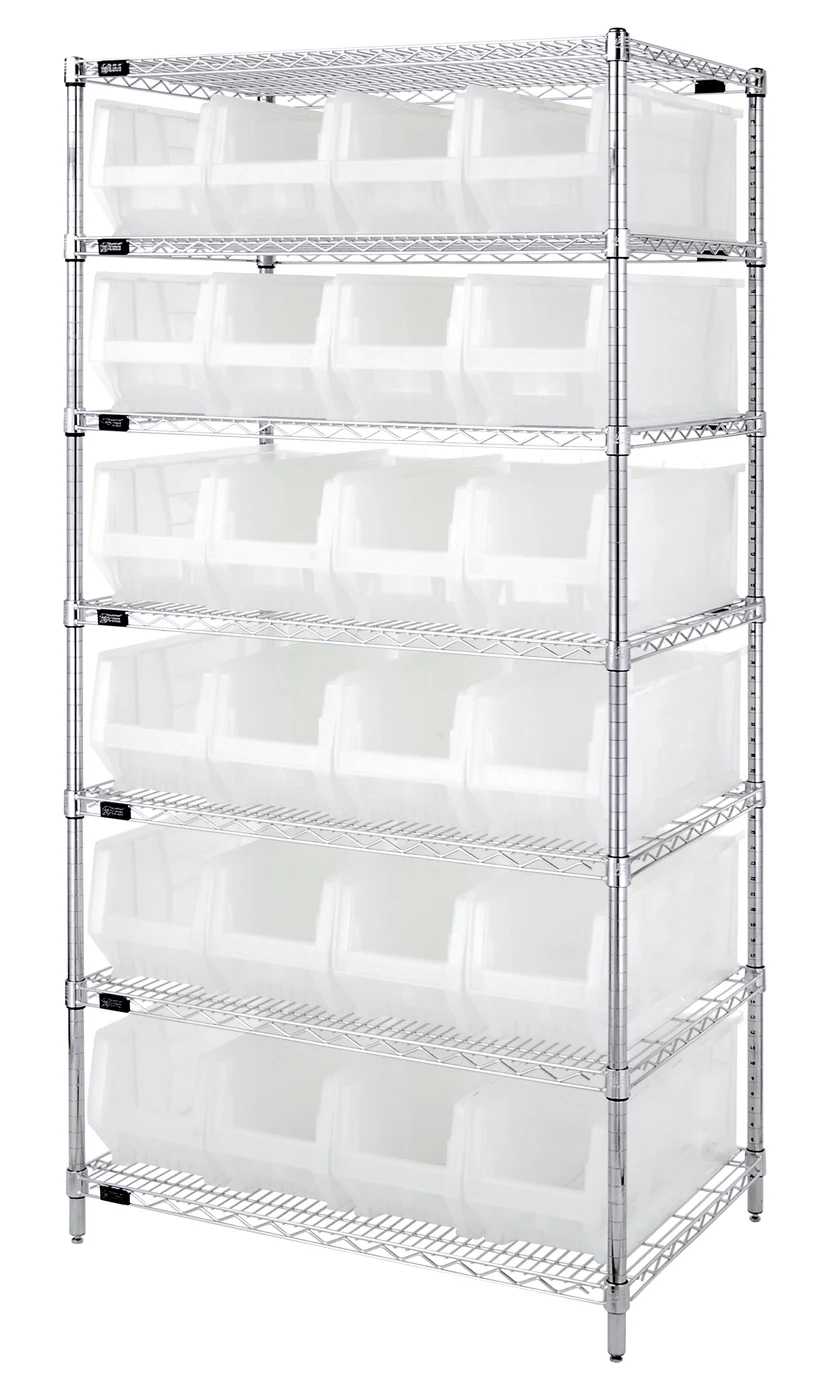 Quantum WR7-951CL Wire Shelving Container System, 36"W x 24"D x 74"H, 800 lb capacity, Chrome