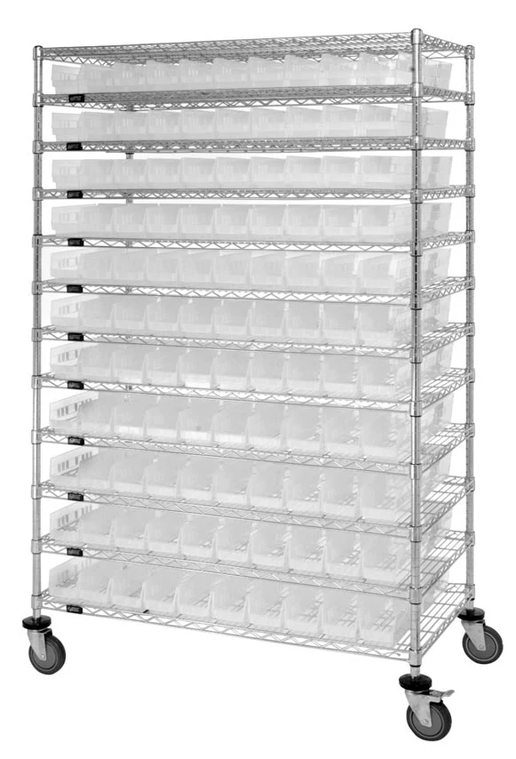 Quantum WR74-1848-110103CL Bin Wire Shelving System, 48"L x 18"D x 74"H, 600-800 lb capacity, Chrome