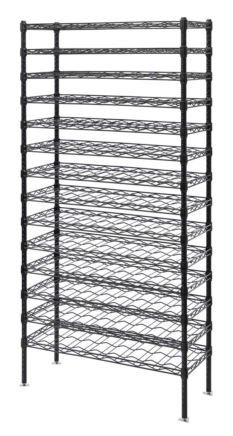 Quantum WR74-1448WSBK Wire Wine Cradle Shelving Unit, 48"W x 14"D x 74"H, 168 bottles capacity, Black