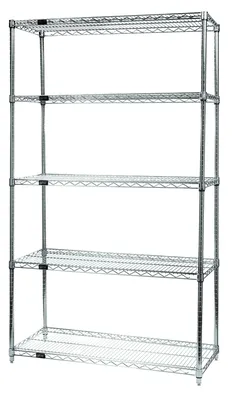 Quantum WR63-1236C-5 Wire Shelving Starter Kit, 36"W x 12"D x 63"H, 600-800 lb capacity, Chrome