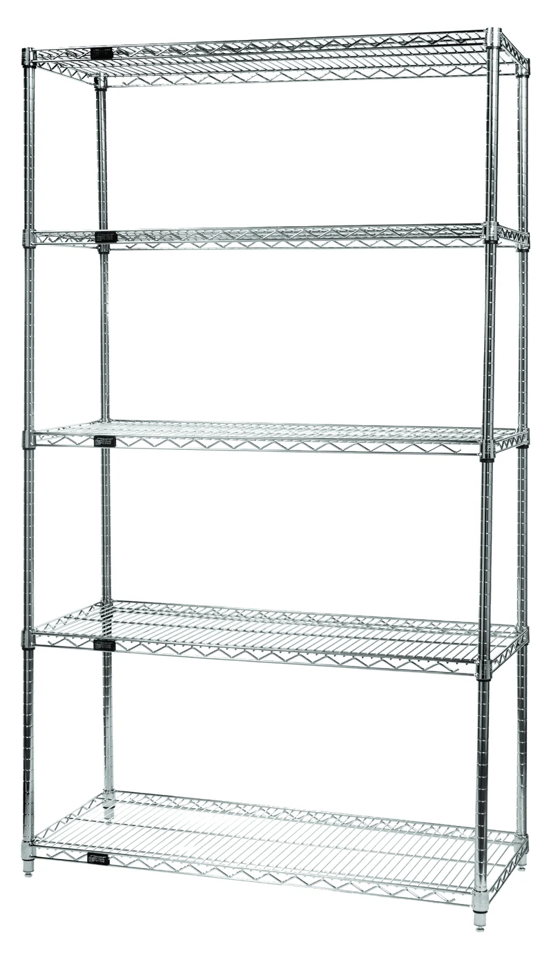 Quantum WR63-1236C-5 Wire Shelving Starter Kit, 36"W x 12"D x 63"H, 600-800 lb capacity, Chrome