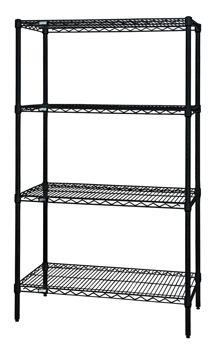 Quantum WR74-1454BK Wire Shelving Starter Kit, 54"W x 14"D x 74"H, 600-800 lb capacity, Black