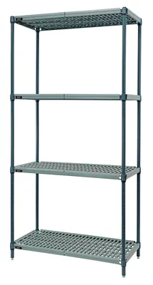 Quantum WR63-1424WPM Stationary Wire Plastic Mat Shelving Unit, 24"W x 14"D x 63"H, 600-800 lb capacity, Green/Polymer