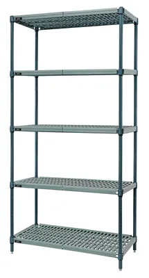 Quantum WR63-1424WPM-5 Stationary Wire Plastic Mat Shelving Unit, 24"W x 14"D x 63"H, 600-800 lb capacity, Green/Polymer