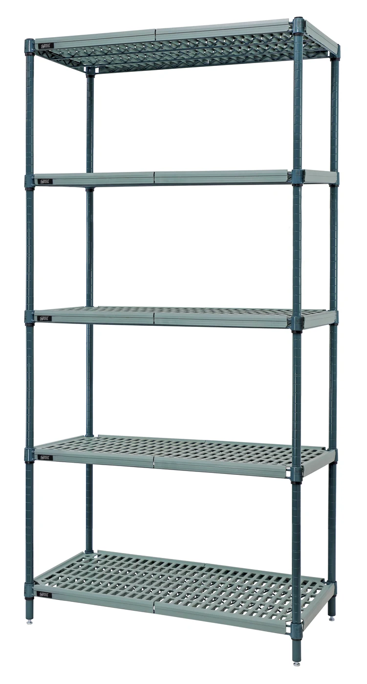 Quantum WR74-1854WPM-5 Stationary Wire Plastic Mat Shelving Unit, 54"W x 18"D x 74"H, 600-800 lb capacity, Green/Polymer