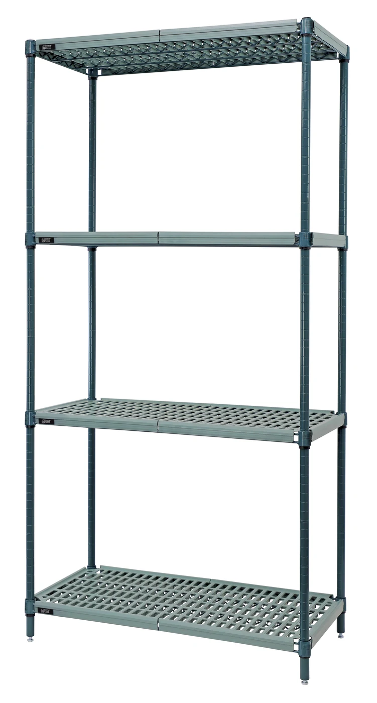 Quantum WR63-1424WPMX Stationary Wire Plastic Mat Shelving Unit, 24"W x 14"D x 63"H, 600-800 lb capacity, Green/Polymer