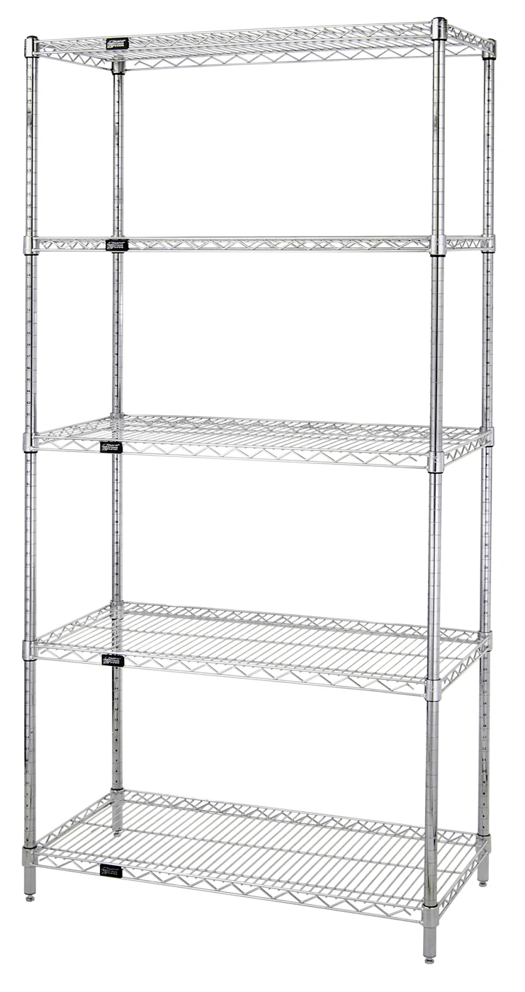 Quantum WR74-3636C-5X Wire Shelving Starter Kit, 36"W x 36"D x 74"H, 600-800 lb capacity, Chrome