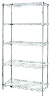 Quantum WR54-1430S-5 Wire Shelving Starter Kit, 30"W x 14"D x 54"H, 600-800 lb capacity, Stainless