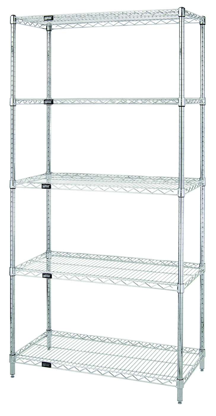 Quantum WR54-1430S-5 Wire Shelving Starter Kit, 30"W x 14"D x 54"H, 600-800 lb capacity, Stainless