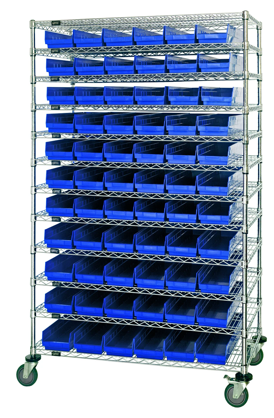 Quantum WR74-2448-110105BL Bin Wire Shelving System, 48"L x 24"D x 74"H, 600-800 lb capacity, Chrome