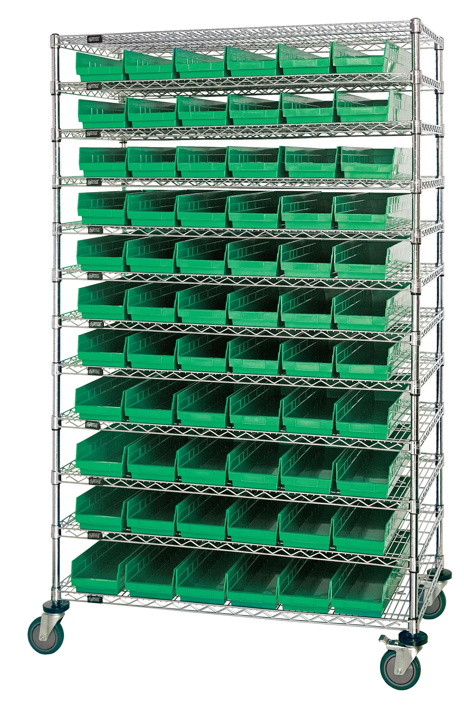 Quantum WR74-1272-110102GN Bin Wire Shelving System, 72"L x 12"D x 74"H, 600-800 lb capacity, Chrome