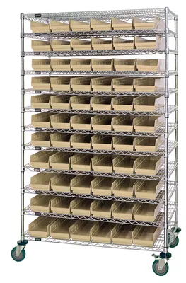Quantum WR74-2474-105106IV Bin Wire Shelving System, 72"W x 24"D x 74"H, 600 lb capacity, Chrome