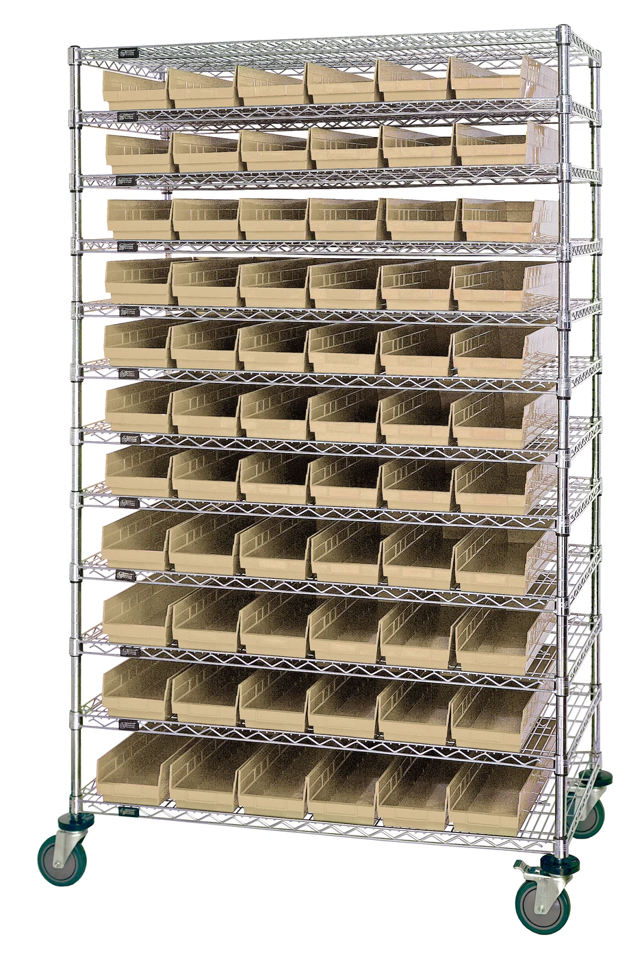 Quantum WR74-1248-101102IV Bin Wire Shelving System, 48"L x 12"D x 74"H, 600-800 lb capacity, Chrome