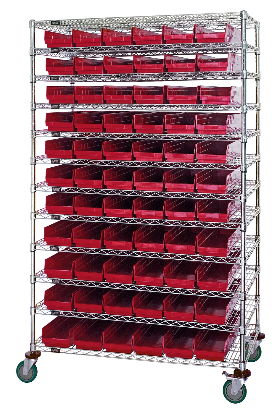 Quantum WR74-1272-110102RD Bin Wire Shelving System, 72"L x 12"D x 74"H, 600-800 lb capacity, Chrome