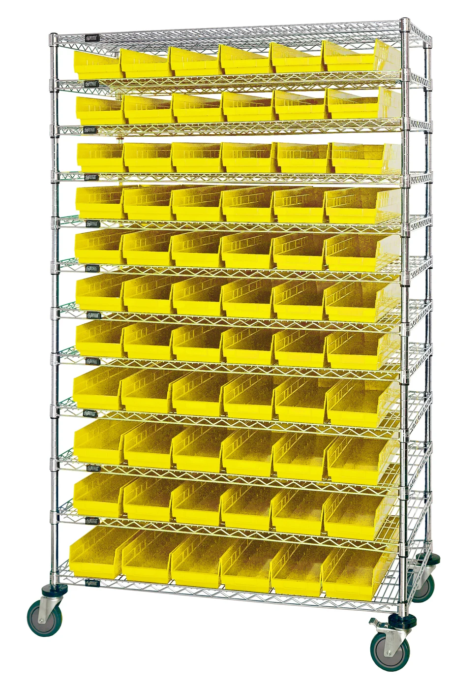 Quantum WR74-2460-143105YL Bin Wire Shelving System, 60"W x 24"D x 74"H, 600-800 lb capacity, Chrome