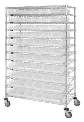 Quantum WR74-2472-176105CL Bin Wire Shelving System, 72"W x 24"D x 74"H, 600-800 lb capacity, Chrome